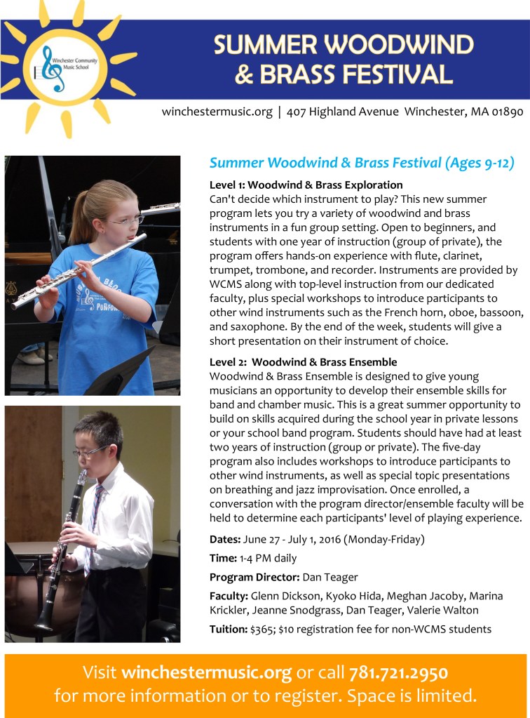 Woodwind and Brass Summer 2016 flyer